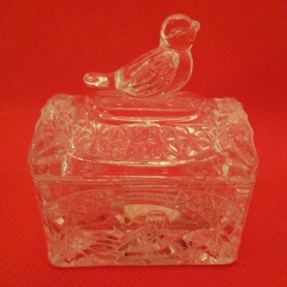Crystal Trinket Box Song Bird Lidded Crystal Trinket Box Etched Crystal Songbird - Picture 9 of 12